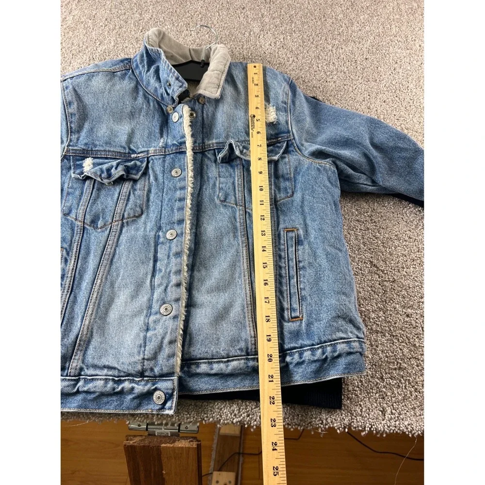 Abercrombie & Fitch‎ Denim Trucker Jacket Sherpa Lined Distressed Boho Casual XL
